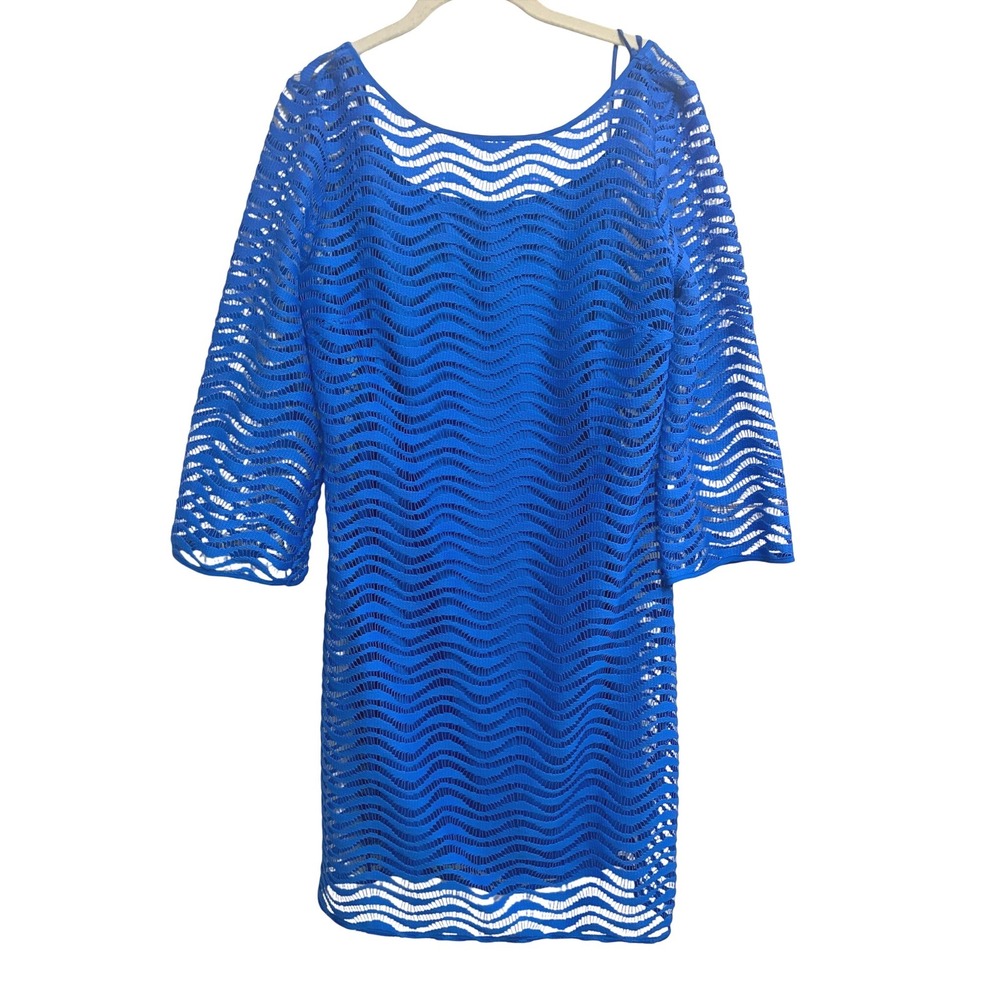 Lilly Pulitzer Blue Wave Lace Shift Dress Cobalt Blue 3/4‎ Sleeve Textured L